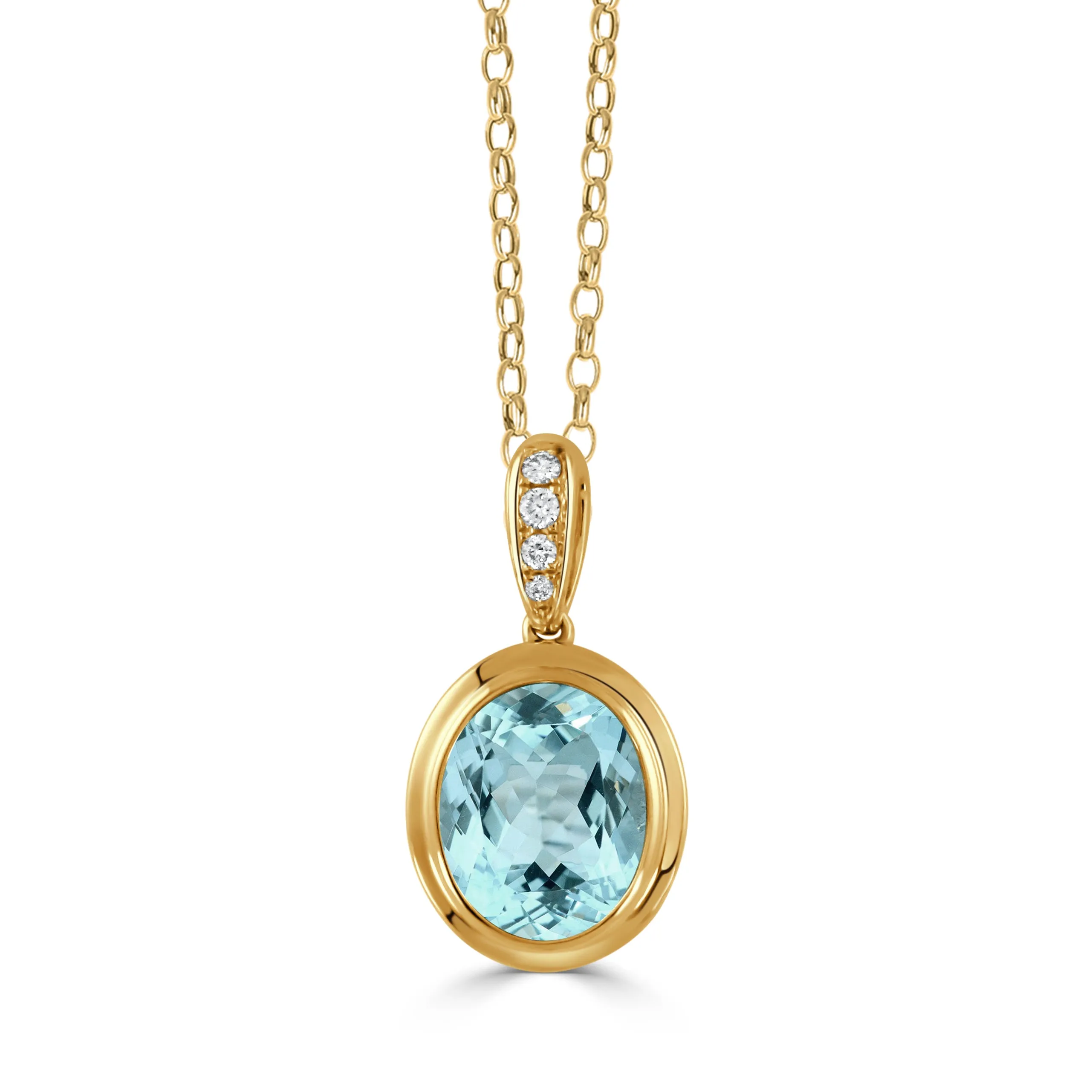 18K YELLOW GOLD DIAMOND PENDANT WITH SKY BLUE TOPAZ CENTER