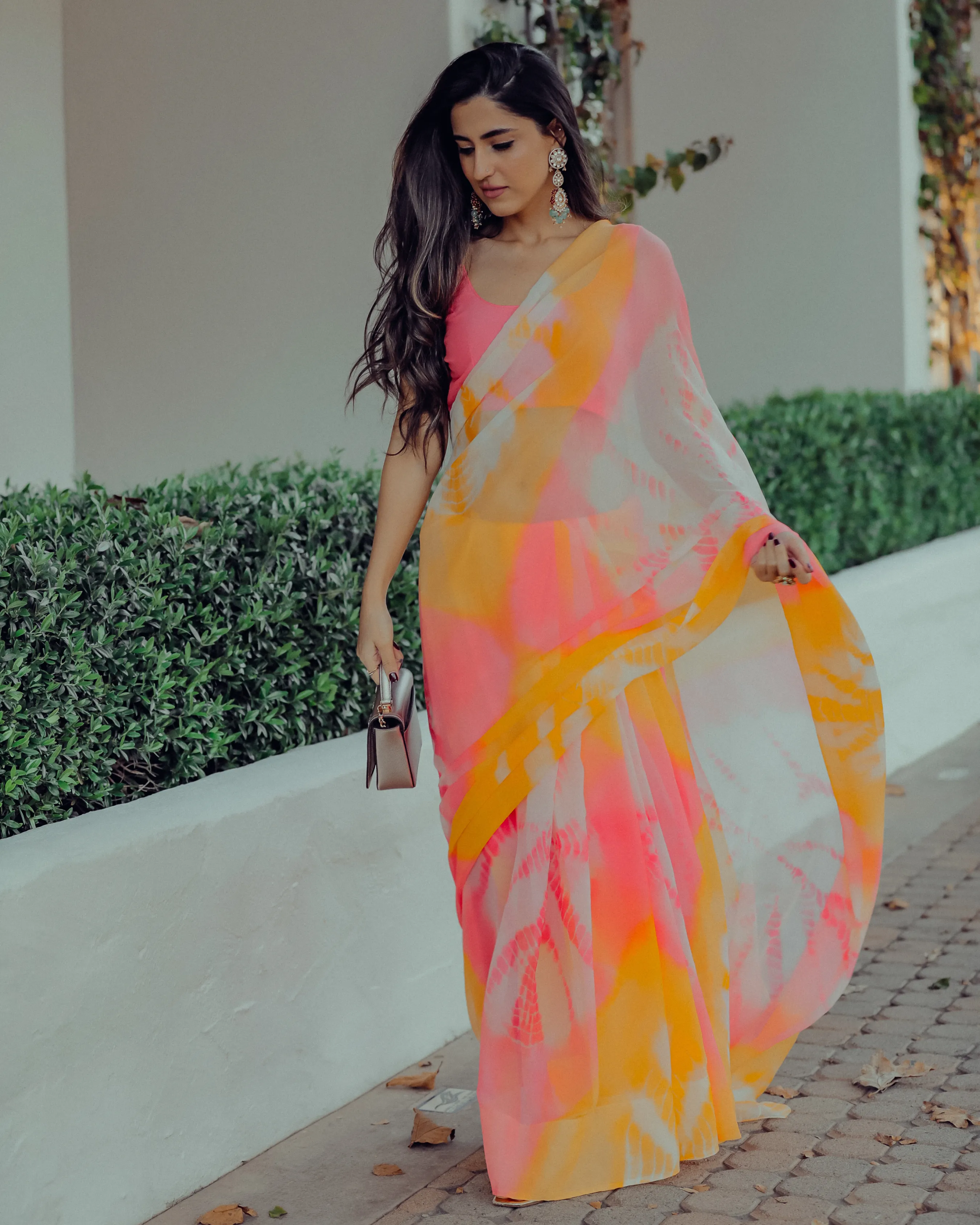 Apricot Blush Tie Dye Pure Chiffon Saree