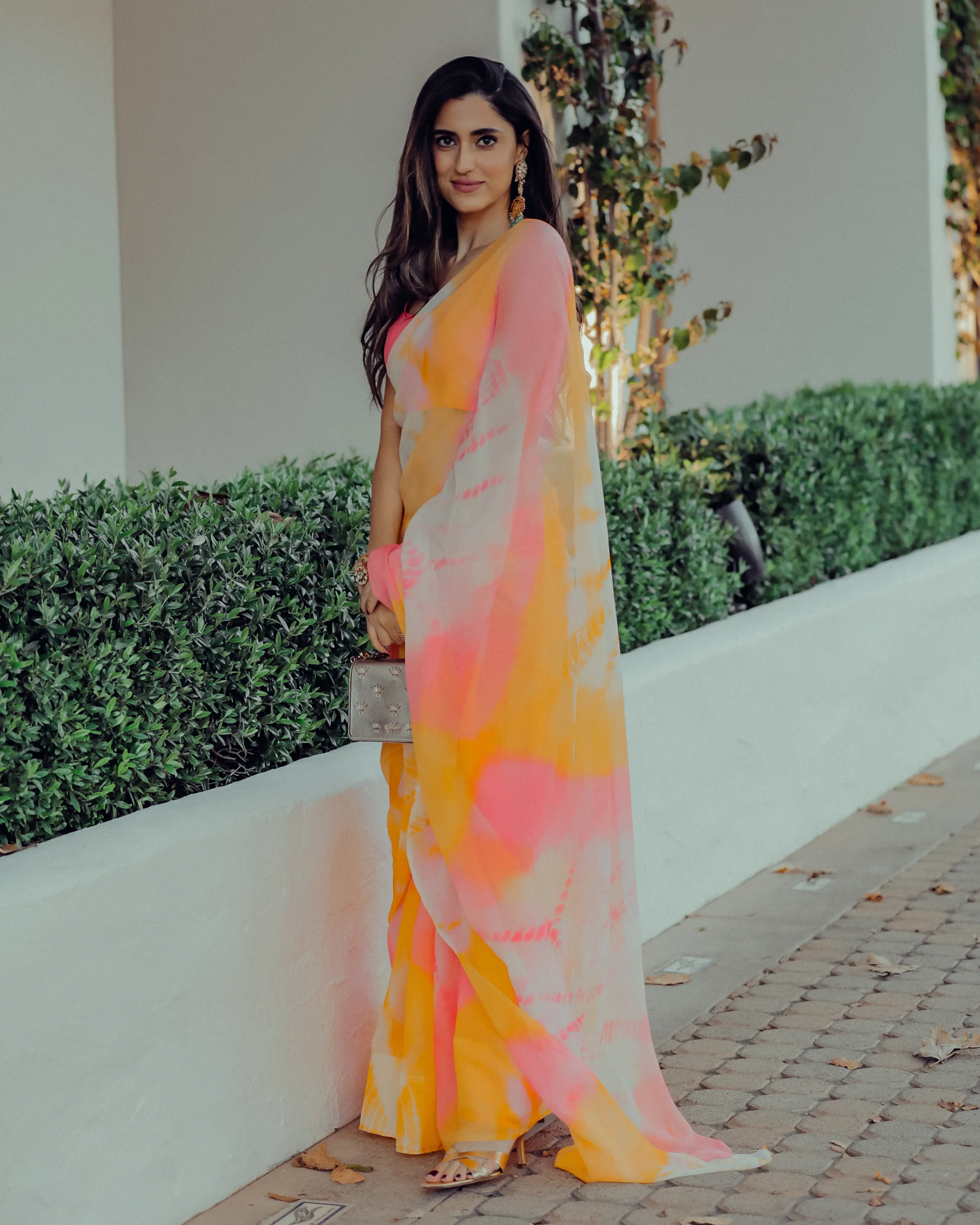Apricot Blush Tie Dye Pure Chiffon Saree