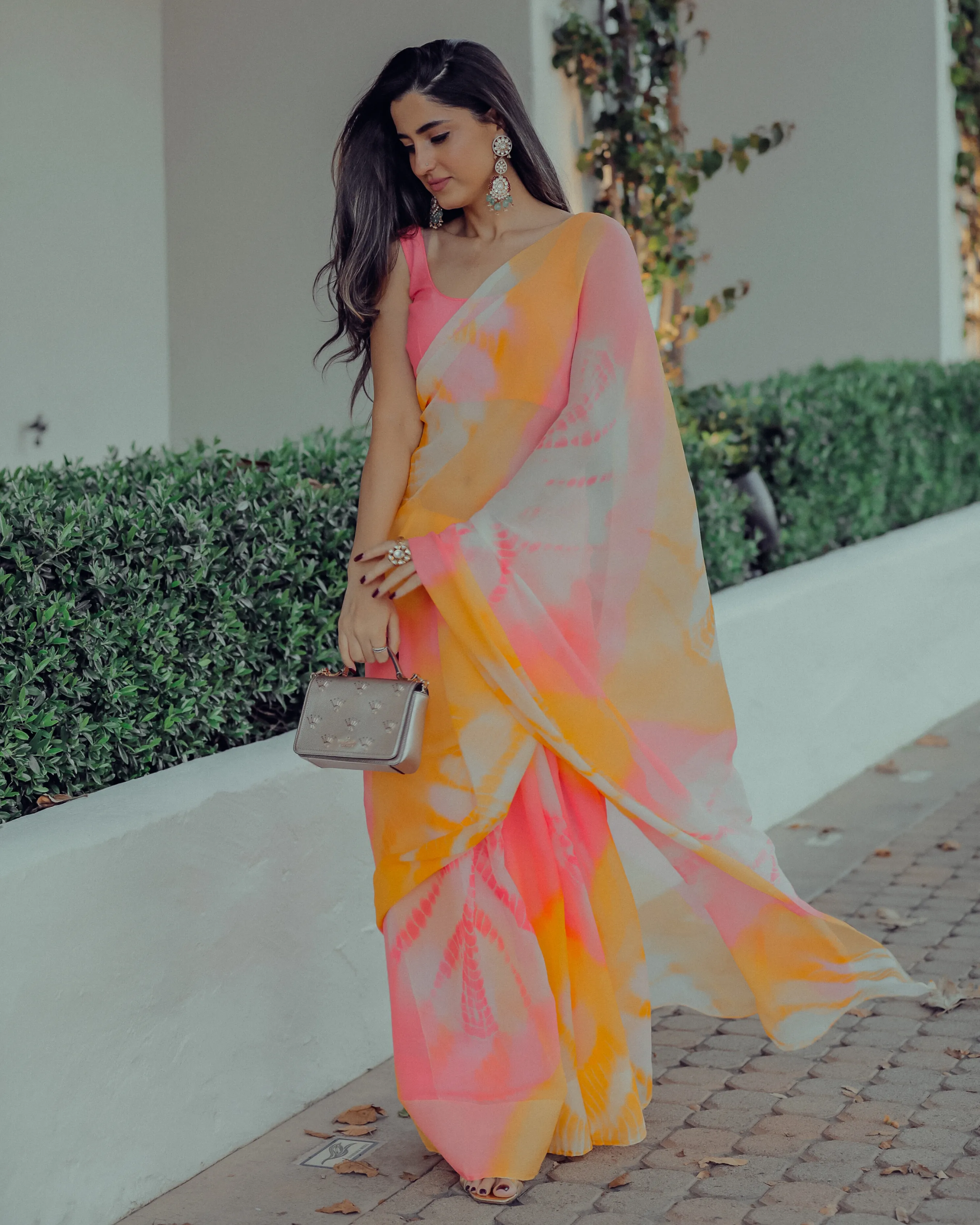 Apricot Blush Tie Dye Pure Chiffon Saree