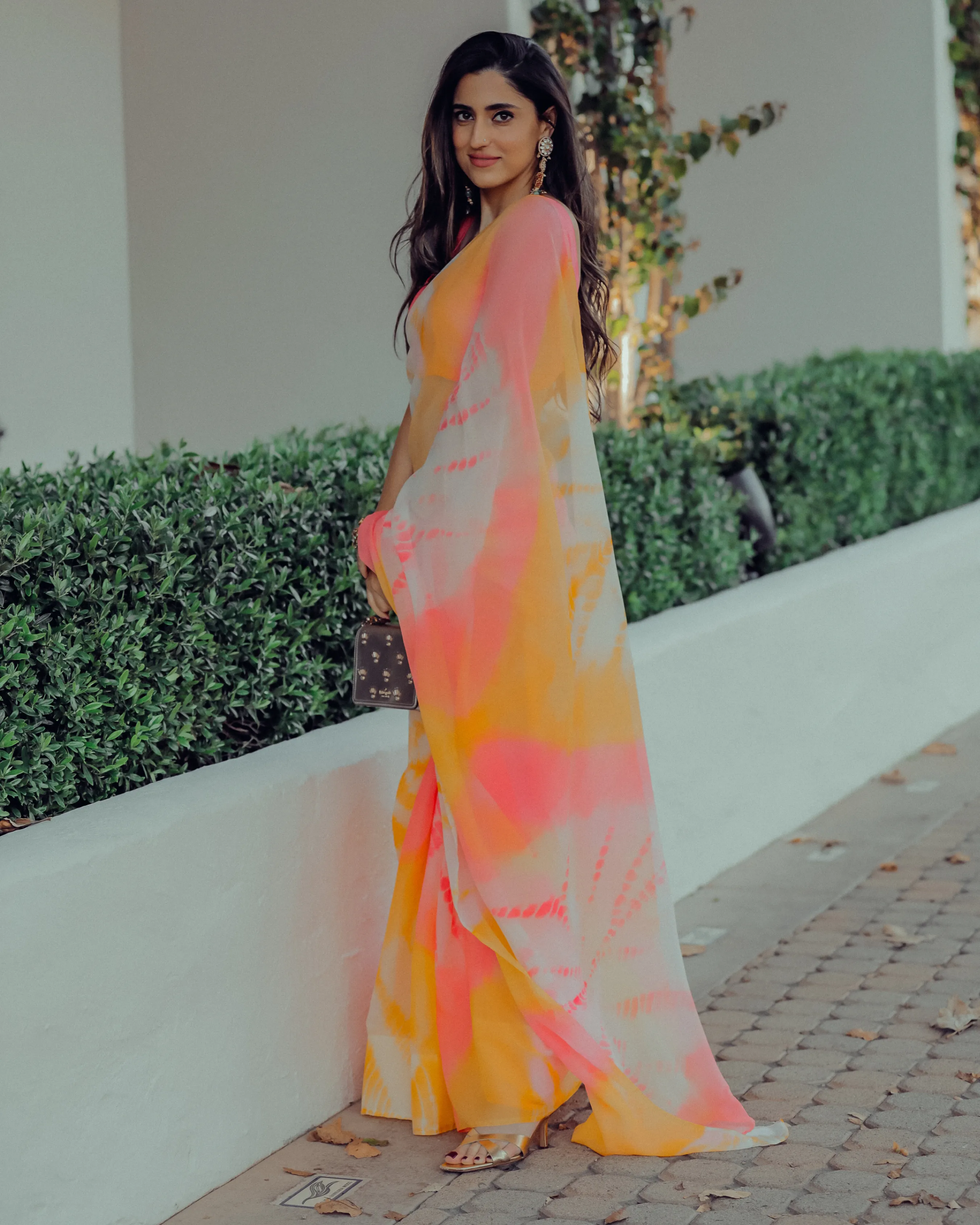 Apricot Blush Tie Dye Pure Chiffon Saree