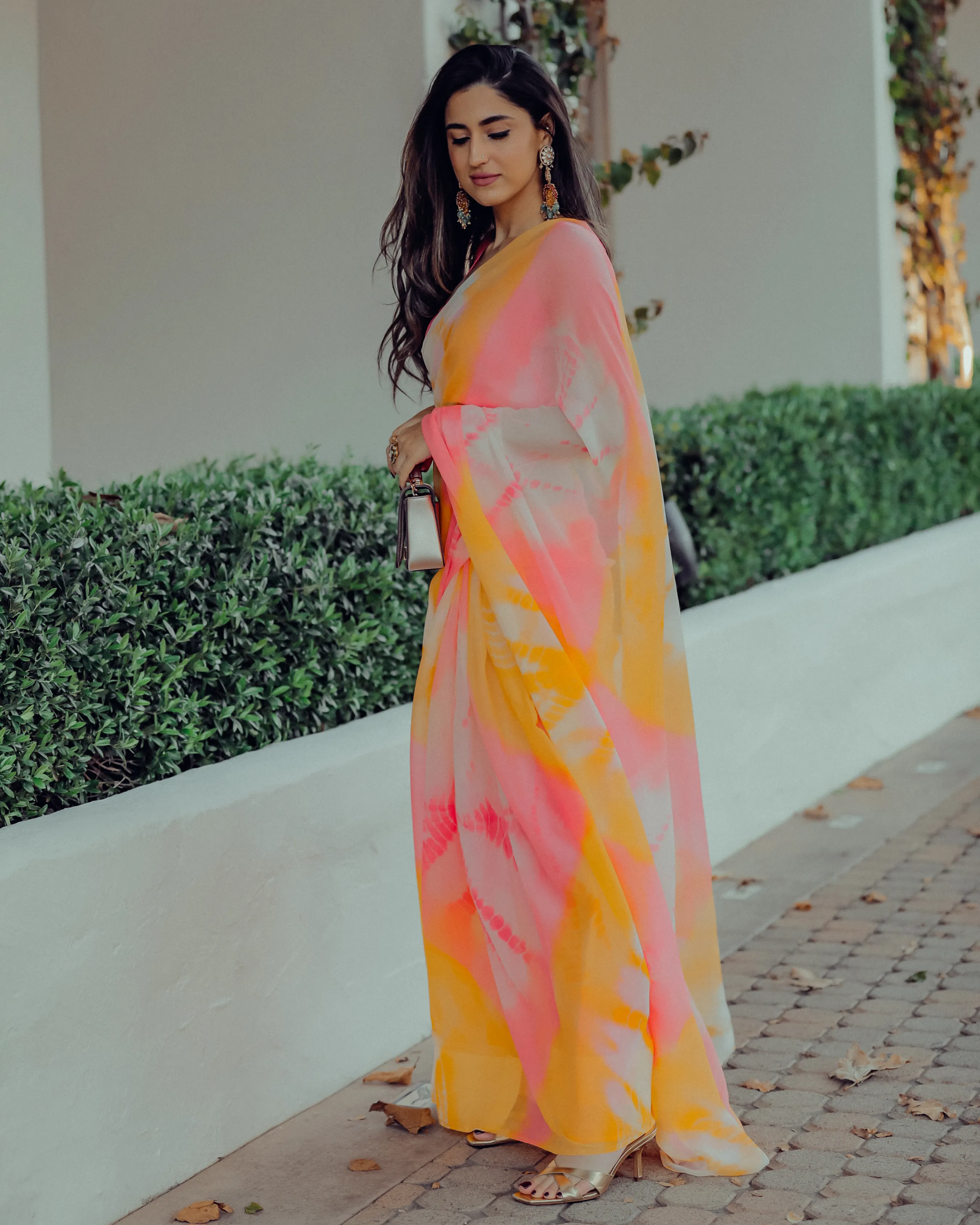Apricot Blush Tie Dye Pure Chiffon Saree