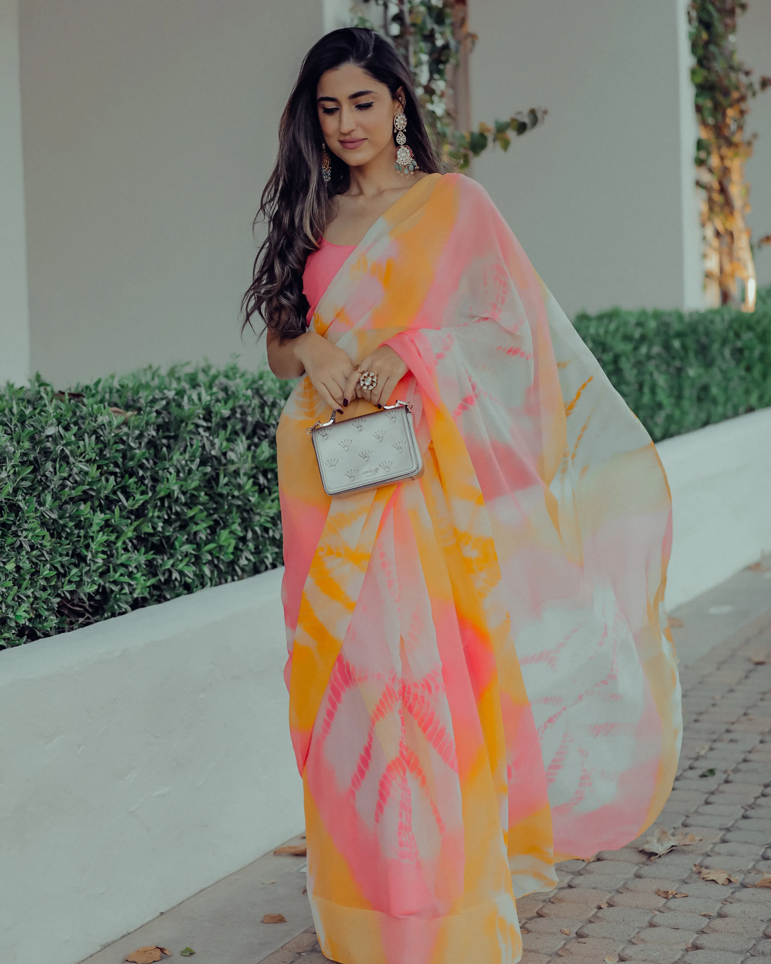 Apricot Blush Tie Dye Pure Chiffon Saree