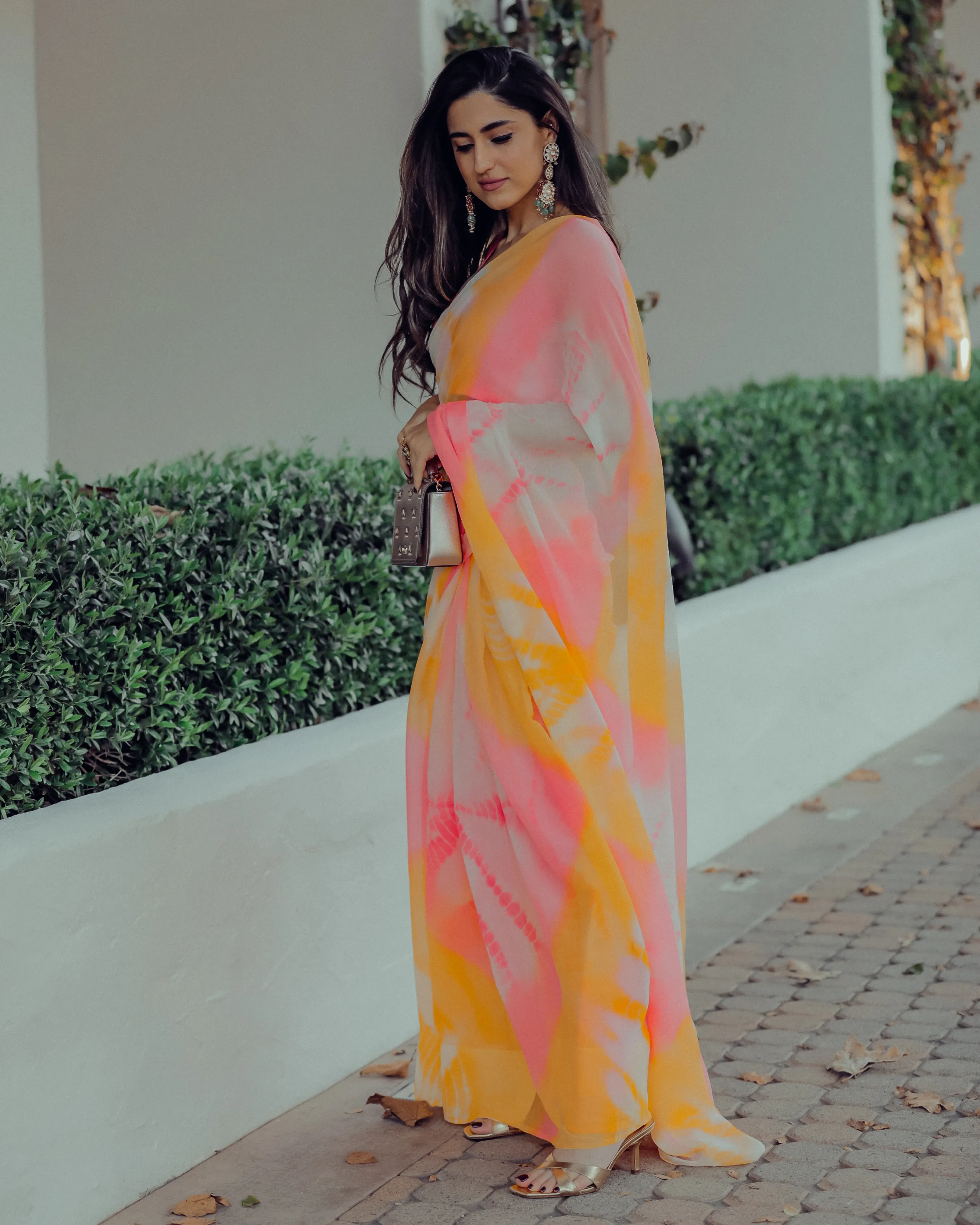 Apricot Blush Tie Dye Pure Chiffon Saree