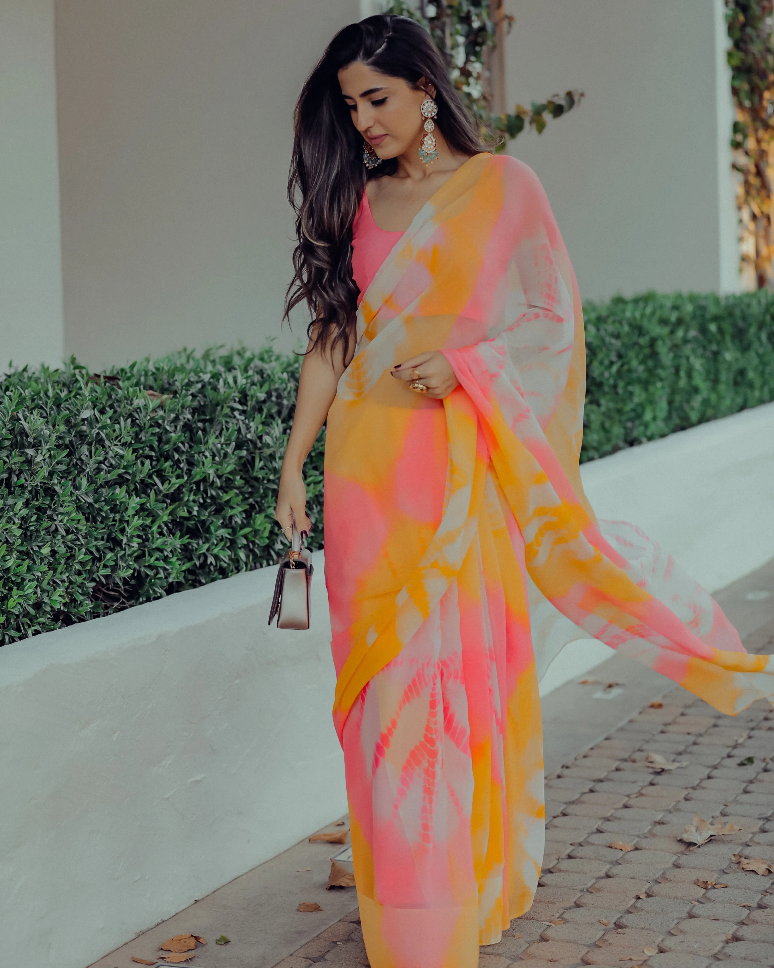Apricot Blush Tie Dye Pure Chiffon Saree