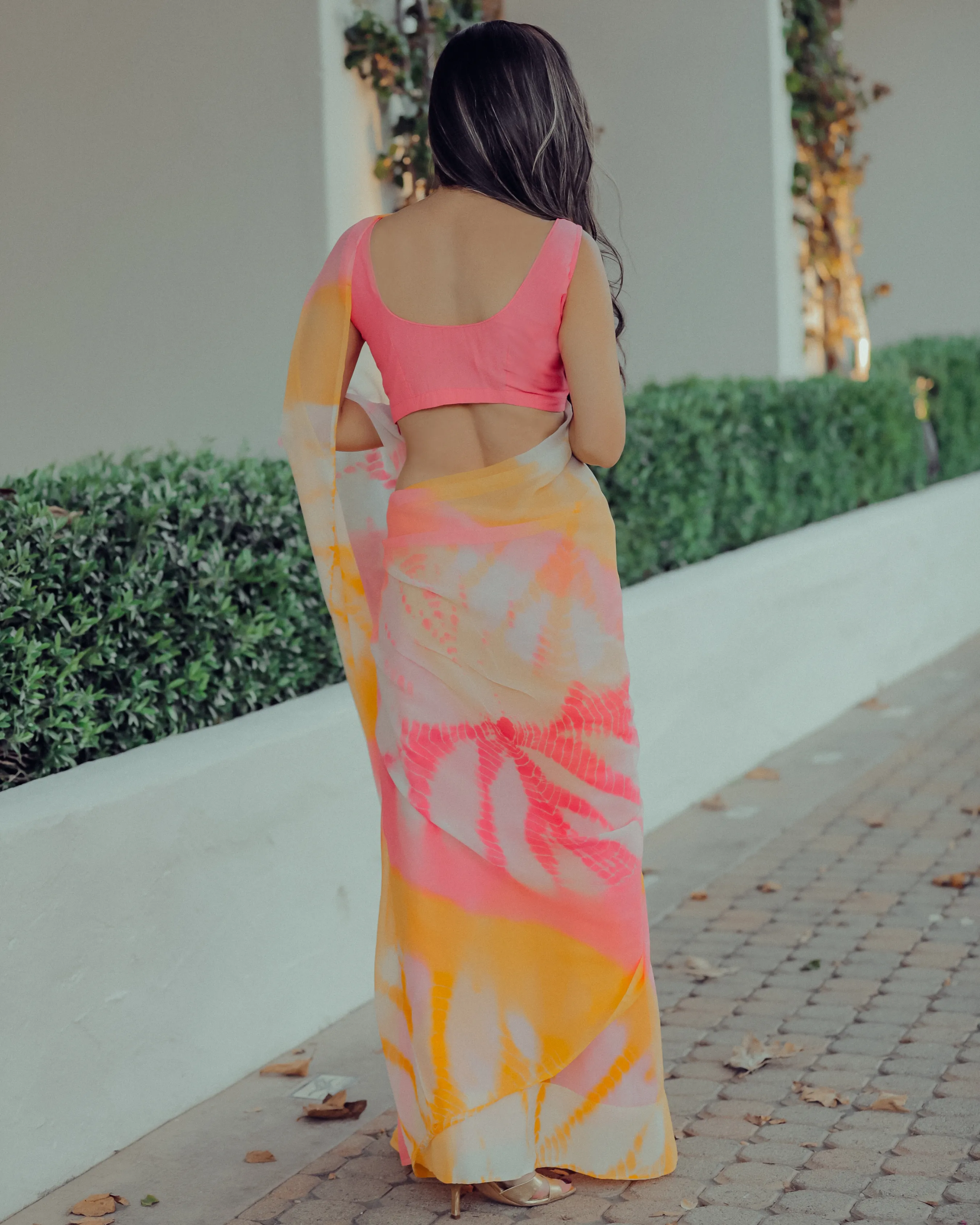 Apricot Blush Tie Dye Pure Chiffon Saree