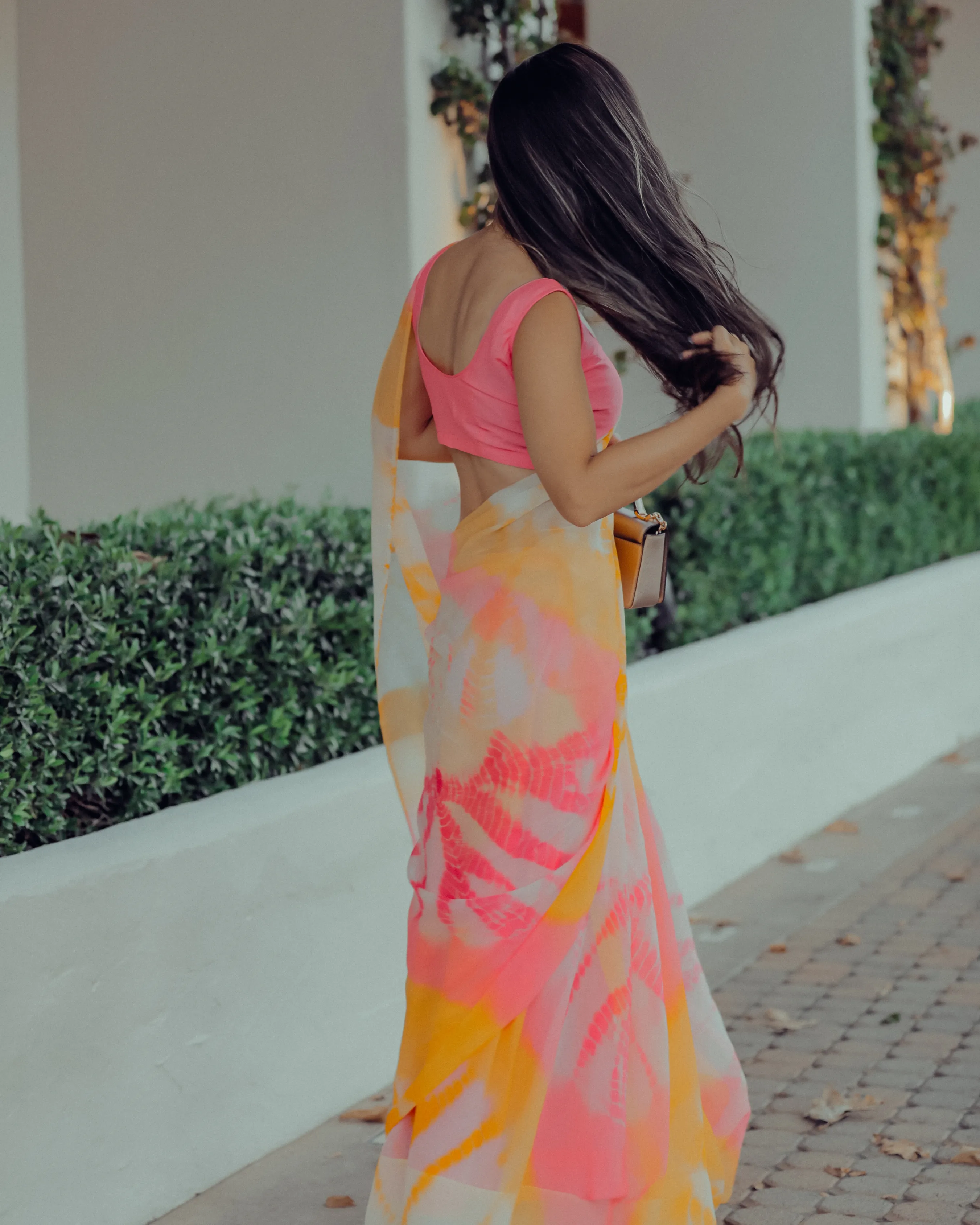 Apricot Blush Tie Dye Pure Chiffon Saree