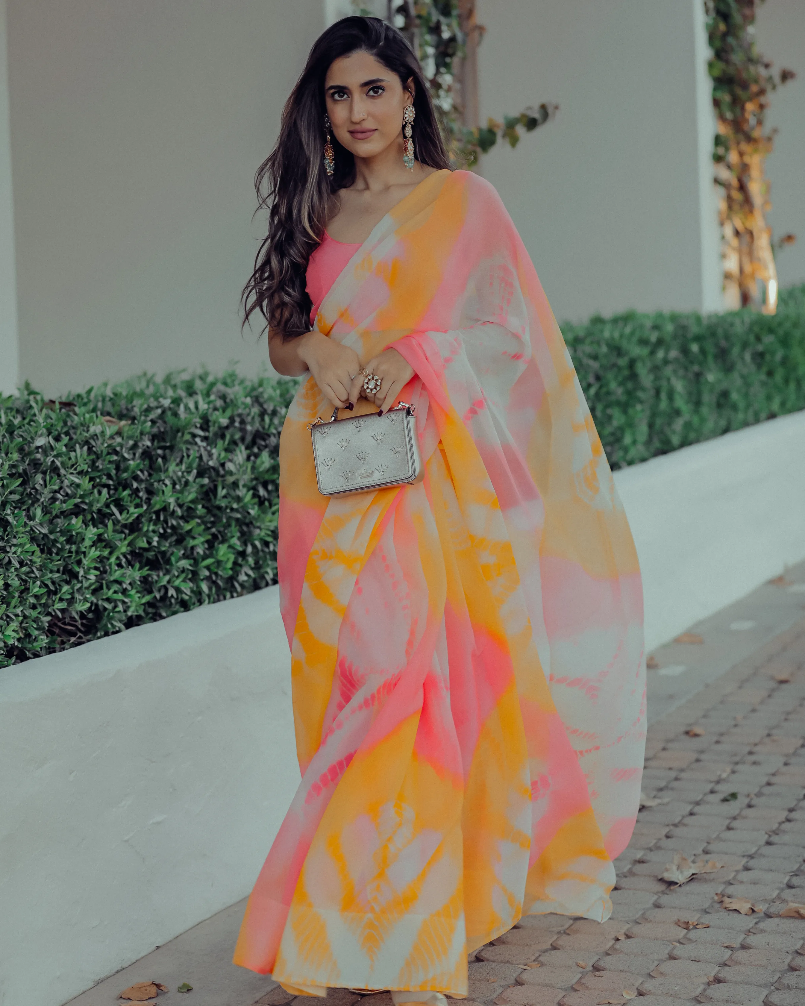 Apricot Blush Tie Dye Pure Chiffon Saree