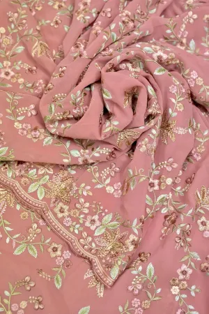 Blush Peach Color Designer Georgette Saree with Embroidery and Stone Work