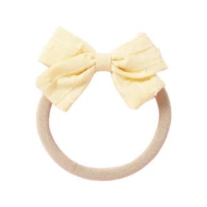 Dotty Embroidered Cotton Baby Bow in Lemon