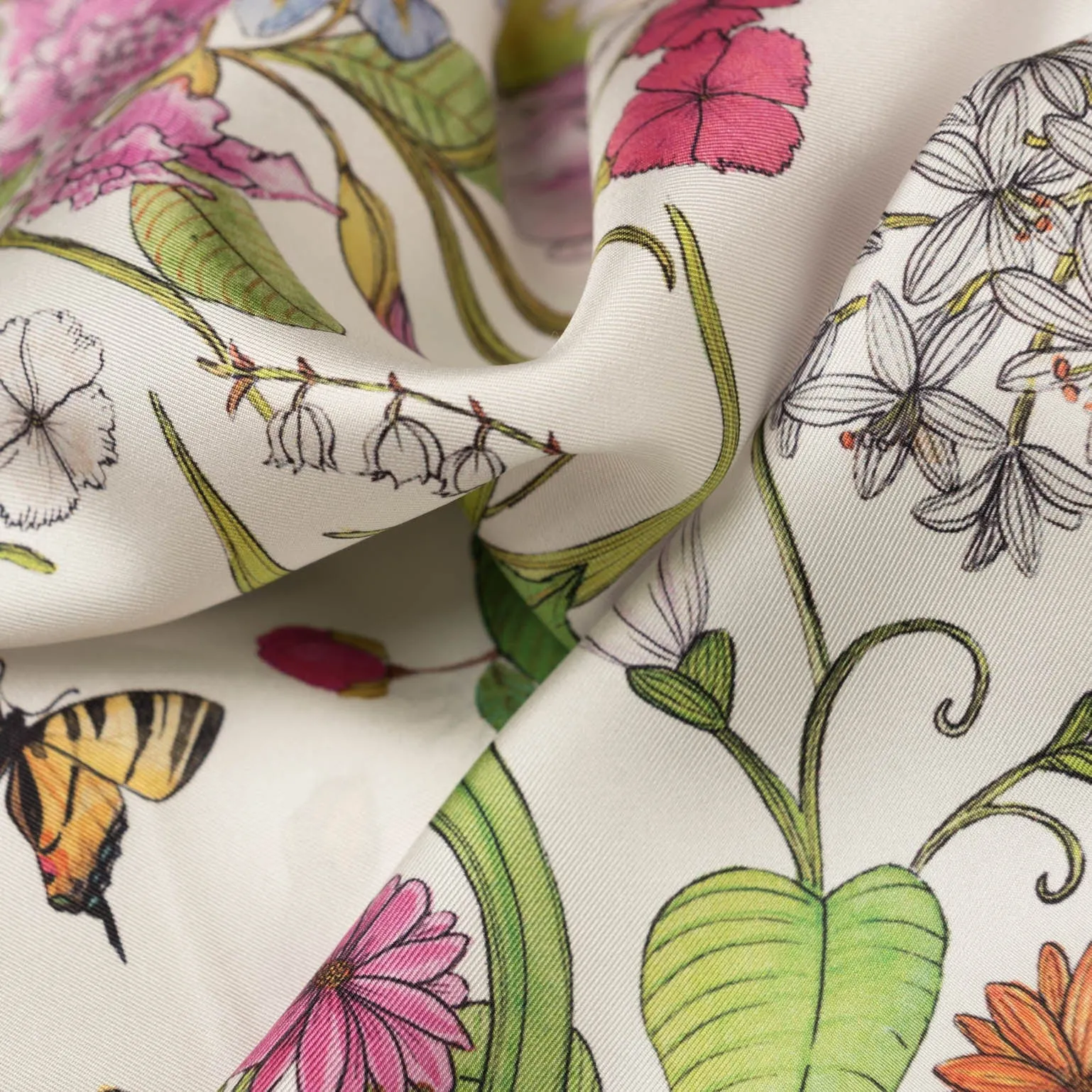Flora - Hand Rolled Silk Foulard - Pink