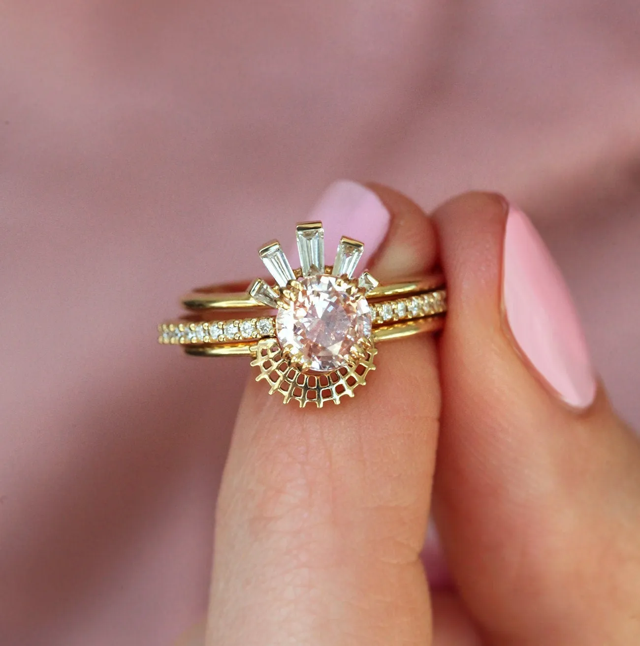 Hera Peach Sapphire Diamond Ring