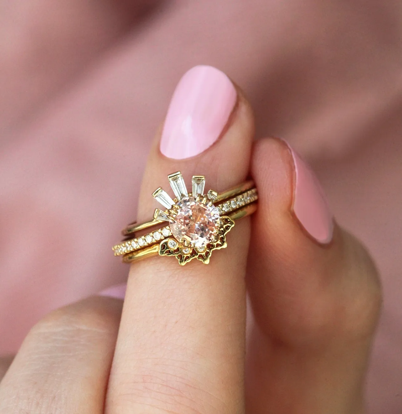 Hera Peach Sapphire Diamond Ring