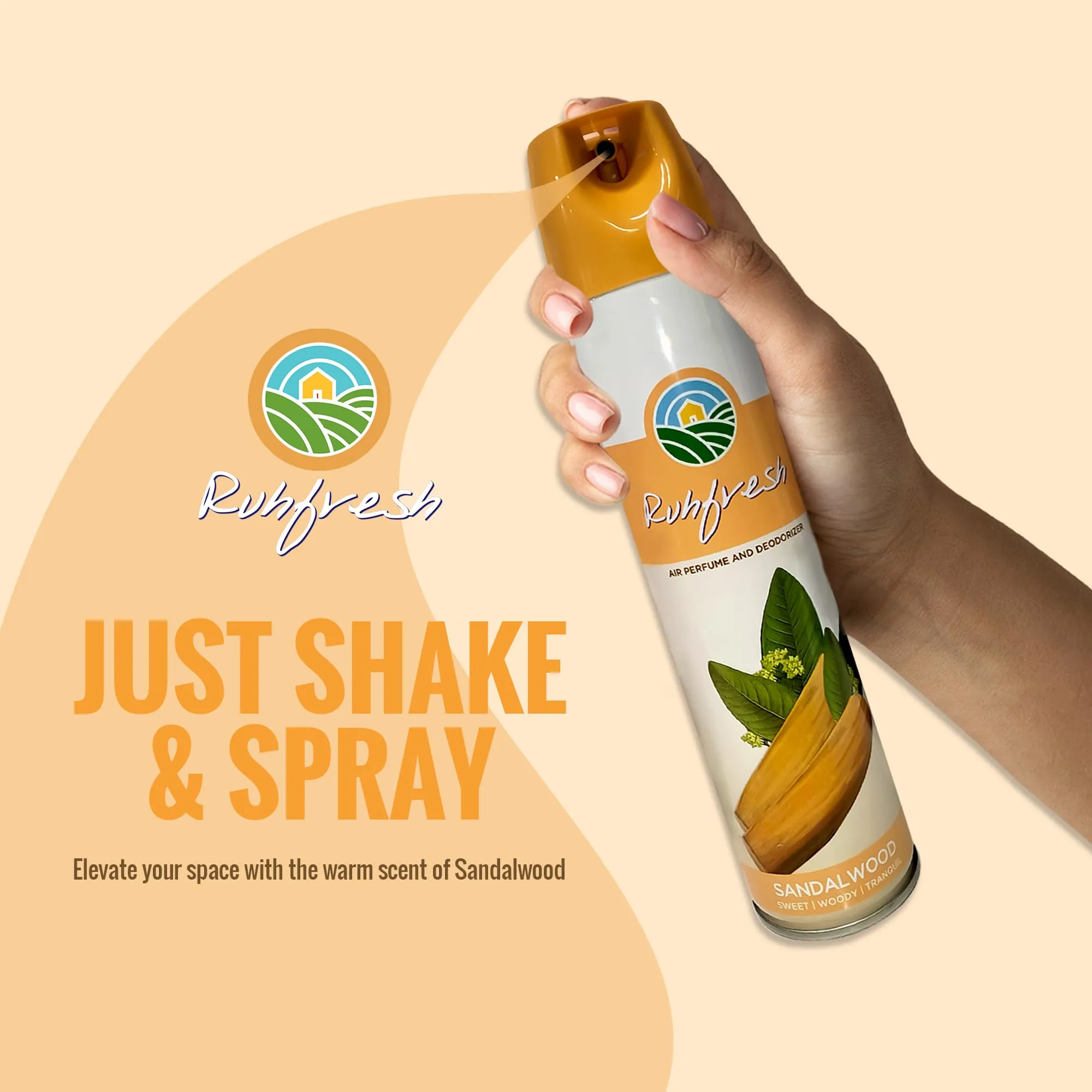 Ruhfresh Sandalwood । Air Freshener । Room Freshener । Long Lasting । Car Freshener । Sandal Fragrance । Made in India । 275ml