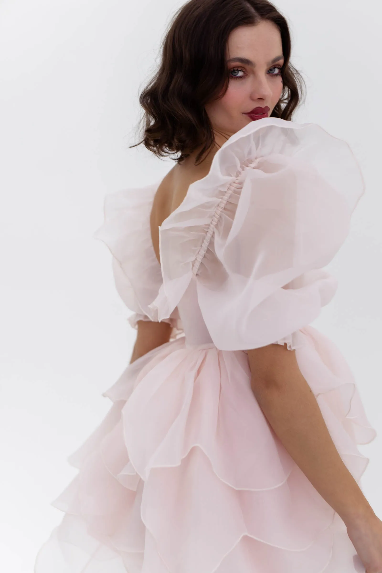 The Peach Skin Rose Petal Puff Dress
