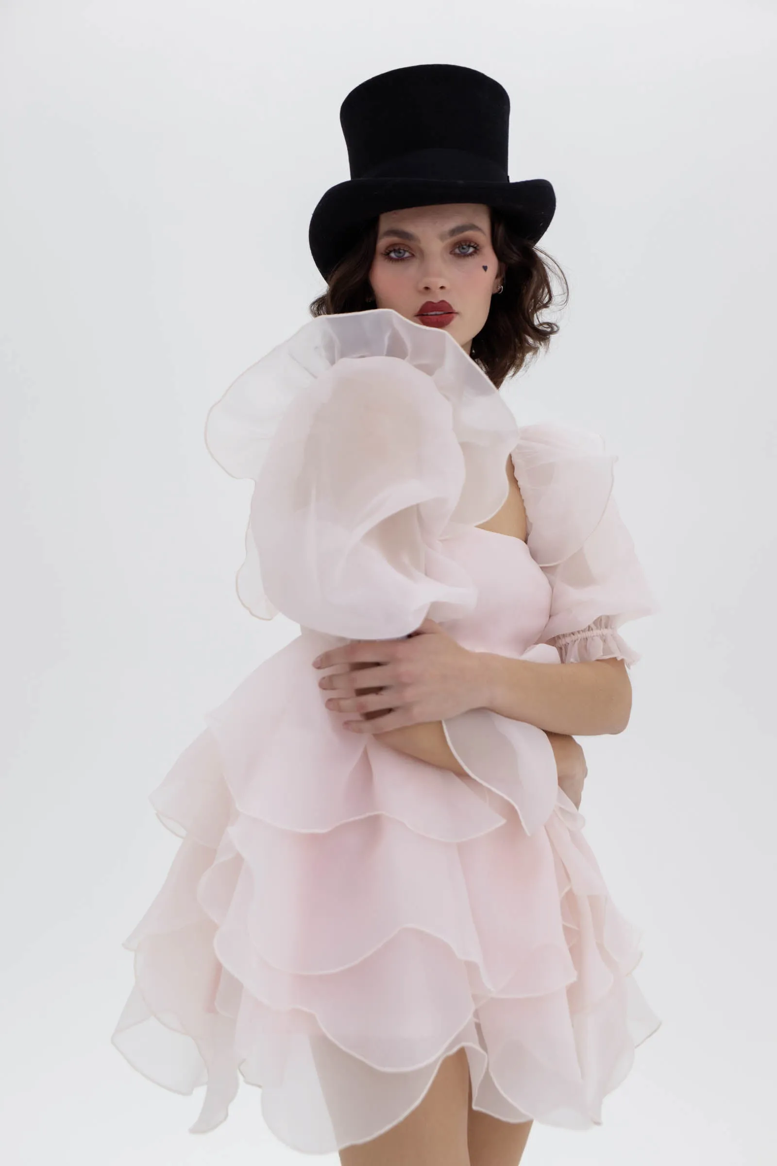 The Peach Skin Rose Petal Puff Dress