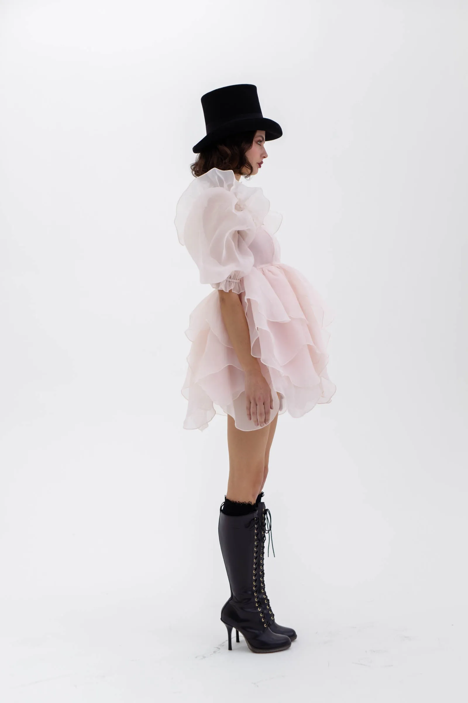 The Peach Skin Rose Petal Puff Dress